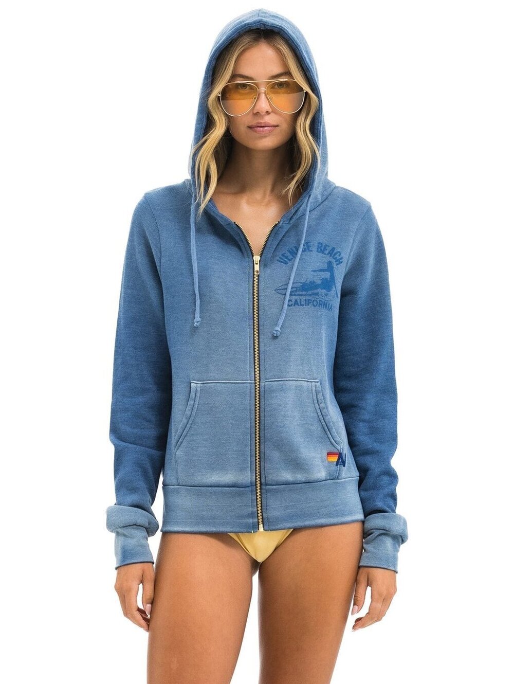 Aviator Nation Venice Surfer Full Zip Hoodie Faded Water XS